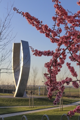 UC Merced's Beginnings sculpture pictured during the spring.