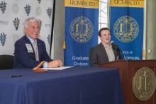 Vice Chancellor Kyle Hoffman, left, and an incoming UC Merced Student.