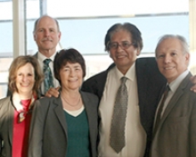 Carlos Castillo-Chavez, pictured Chancellor Dorothy Leland Provost Peterson and deans Meza and Zatz, gave the inaugrual talk in a new lecture series.