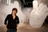 Olga Diego in 2013 with her "Tattooed Giant" interactive exhibition in Spain. Photo by Juanma Lopez.
