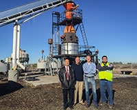 From left to right, professors YangQuan Chen and Gerardo Diaz, Phoenix Energy CEO and UC Merced Trustee Gregory Stangl and Phoenix Energy plant Manager Todd Machado are working on two biochar projects together.