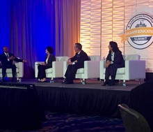 Chancellor Dorothy Leland (second from left) was the keynote speaker at the Public-Private Partnership Higher Education Summit in San Diego.