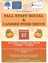 Flier for Staff Assembly's Fall Staff Social and Canned Food Drive